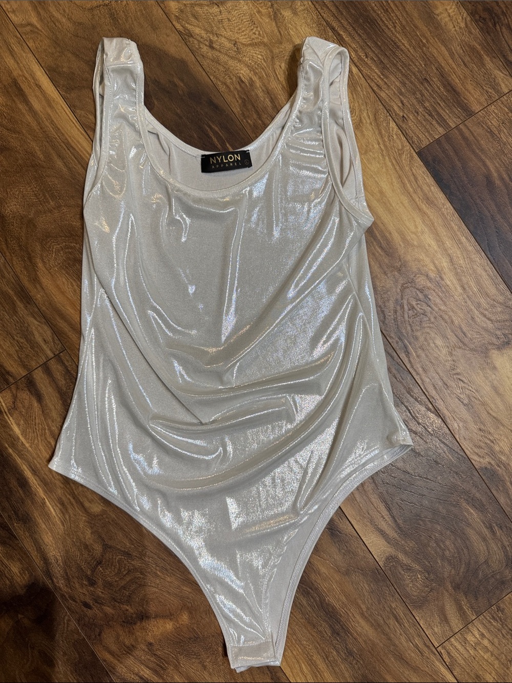 NYLON Apparel Silver Shimmer Scoop Neck Bodysuit